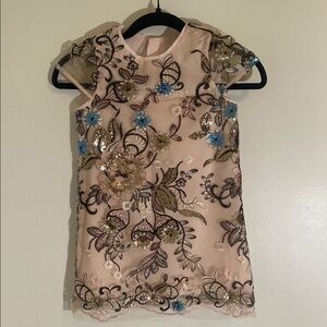 Milly Minis Girls Chloe Pink Floral Sequin Embroidered Dress Size 6